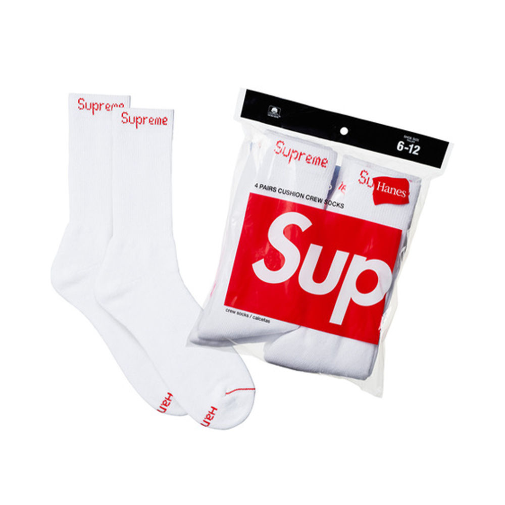 Supreme Hanes Crew Socks 4 Pack White