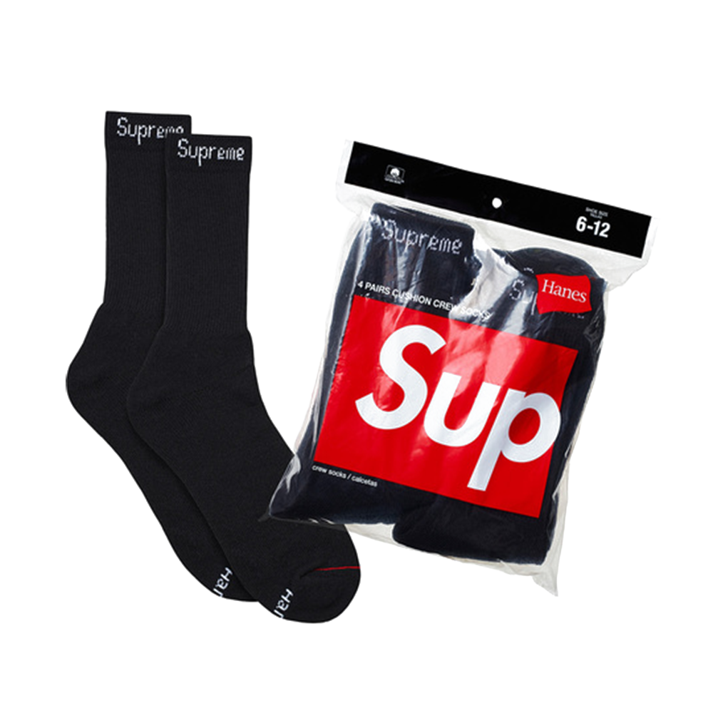 Supreme Hanes Crew Socks (4 Pack) Black