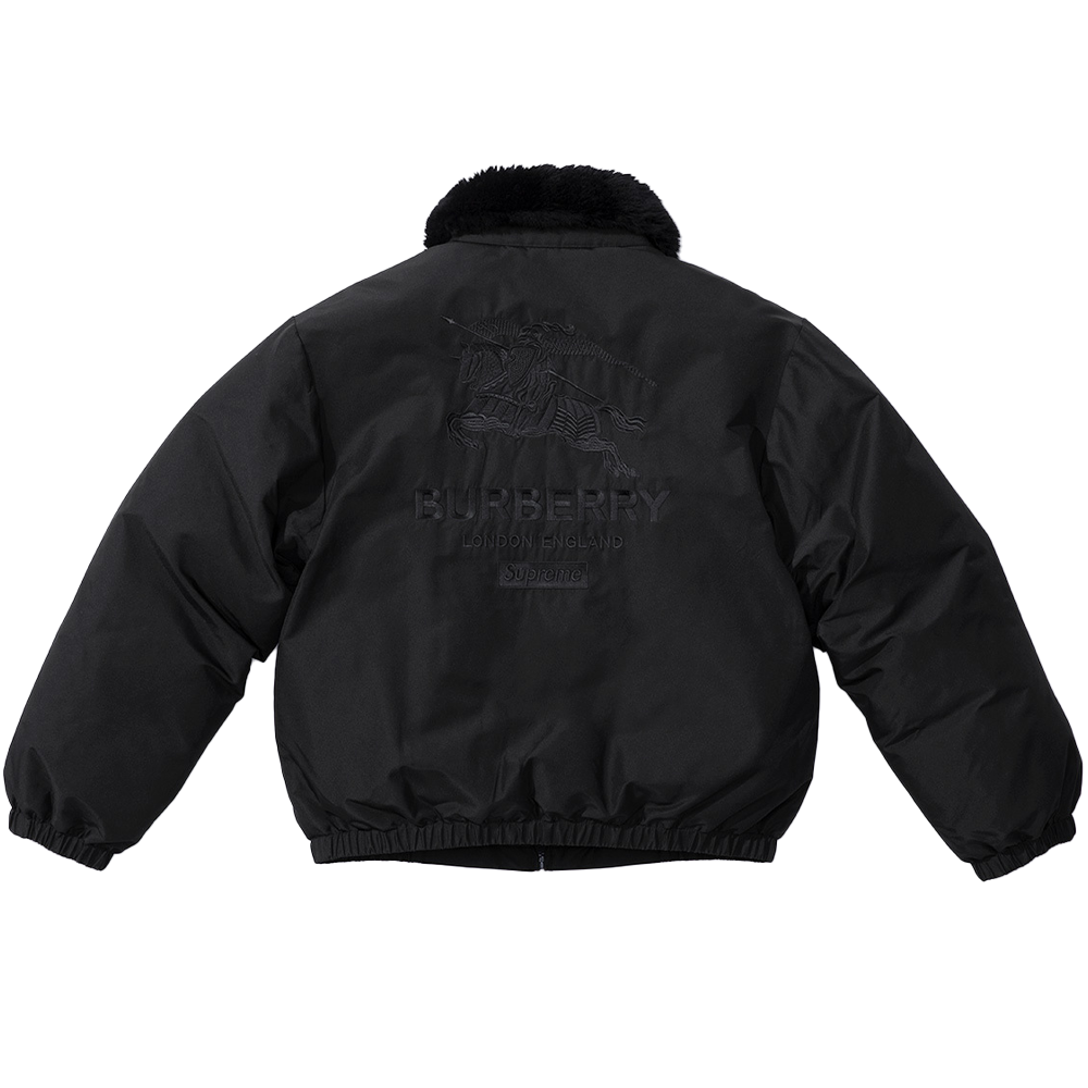 Supreme Burberry Shearling Collar Down Puffer Jacket Black