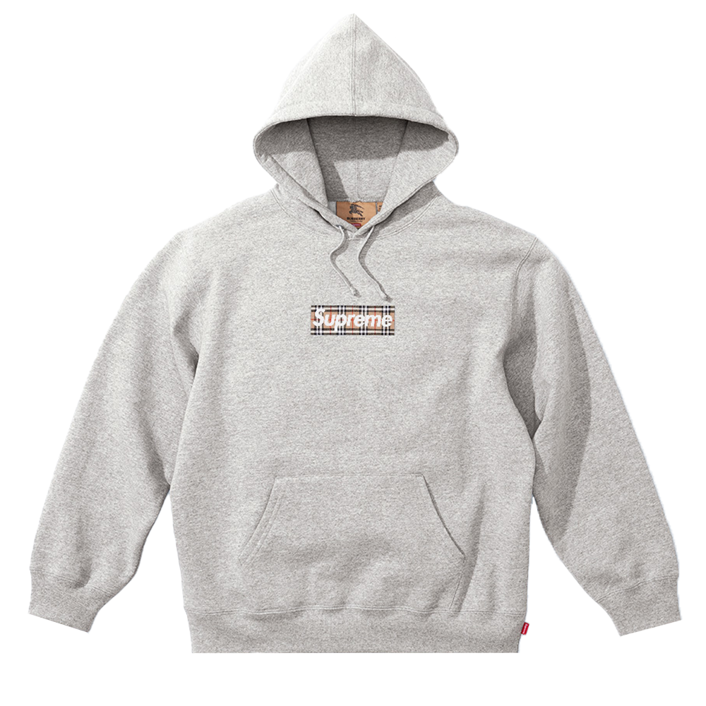 Supreme Burberry Box Logo Hooded Sweatshirt Heather Grey