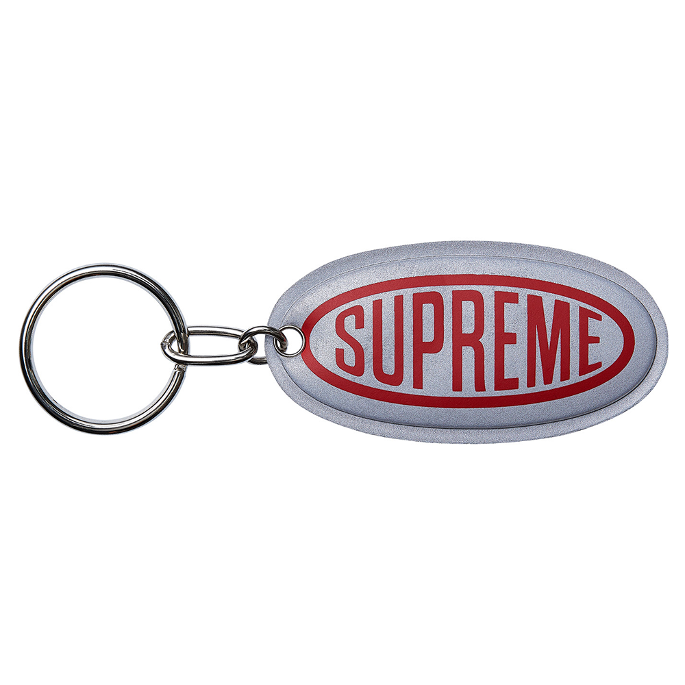 Supreme Reflective Oval Keychain Silver
